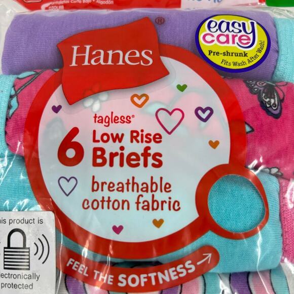Hanes Low Rise Briefs Gril's Size 12 Cotton 6 Pack Tagless No Ride Up - Picture 3 of 6